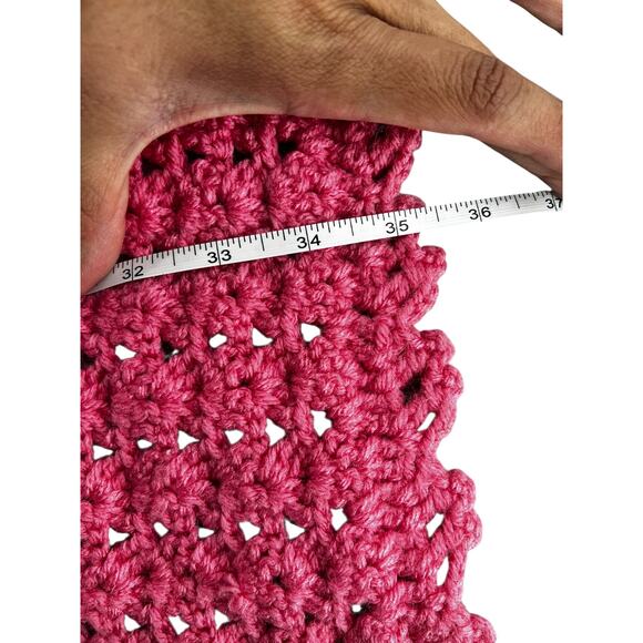 Handmade Crochet Blanket – Deep Rose Pink Textured Knit – 34” x 31” - Picture 4 of 6